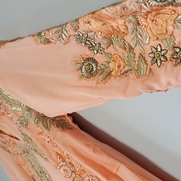 Cream peach Long gown ethnic wear with dupatta and pjami - Picture 3 of 4